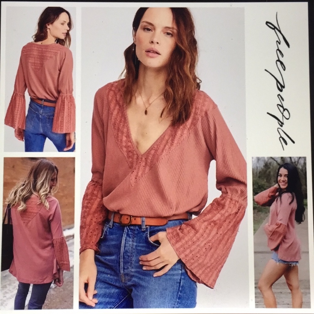 FREE PEOPLE BOHO V-NECK LONG SLEEVE TOP SIZE M
